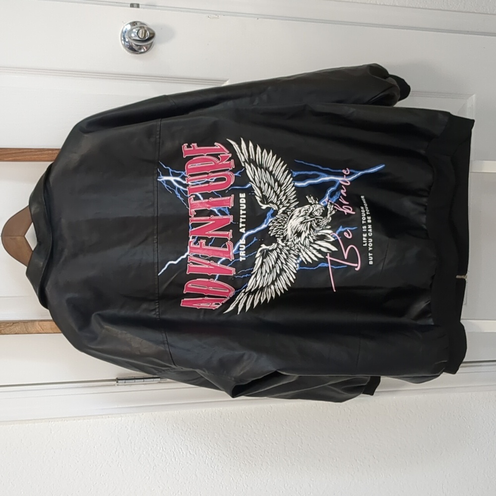 Black Faux Leather Jacket 4X - Picture 3 of 12